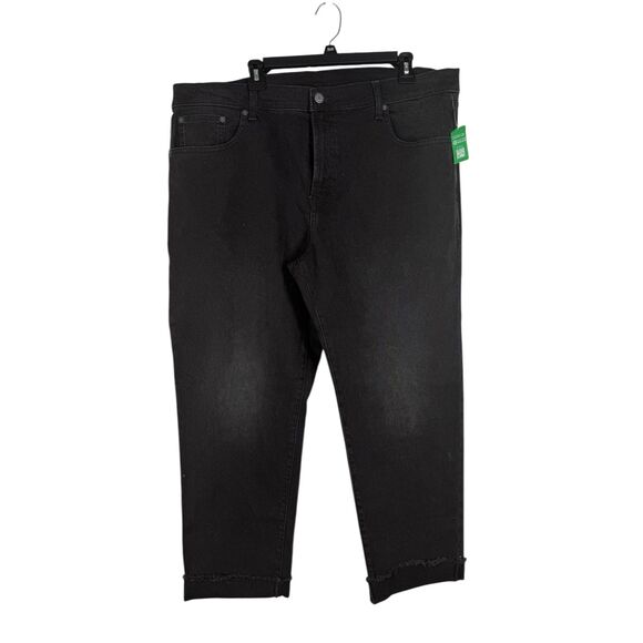 NWT Gap Girlfriend Mid Rise Black Jeans Womens Sz 34/18R Raw Hem Cuffed Bottom - Picture 1 of 9